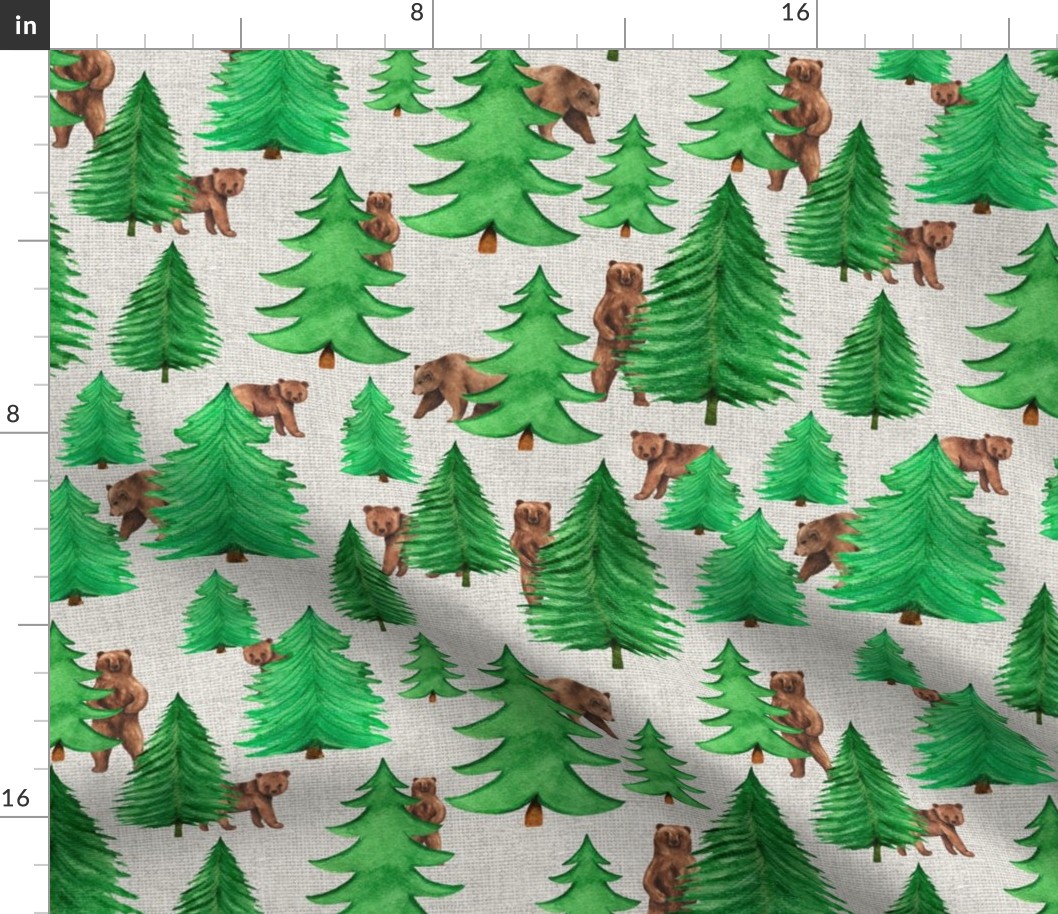 Bigger Scale Pine Forest with Brown Bears on Light Texture Background