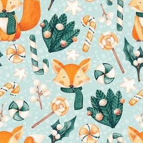 Small Scale Christmas Fox on Minty Green