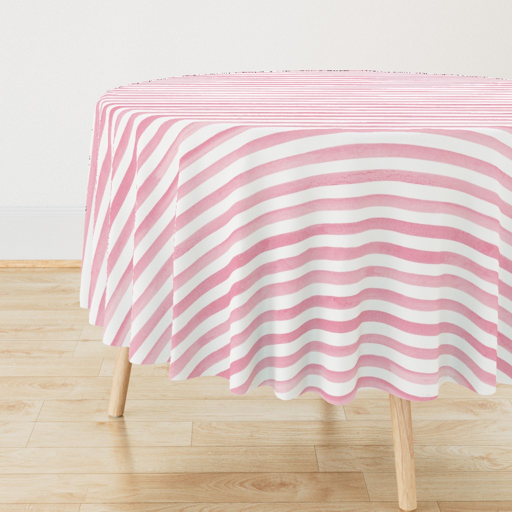 Large Scale Watercolor Stripes in Watermelon Pink and White