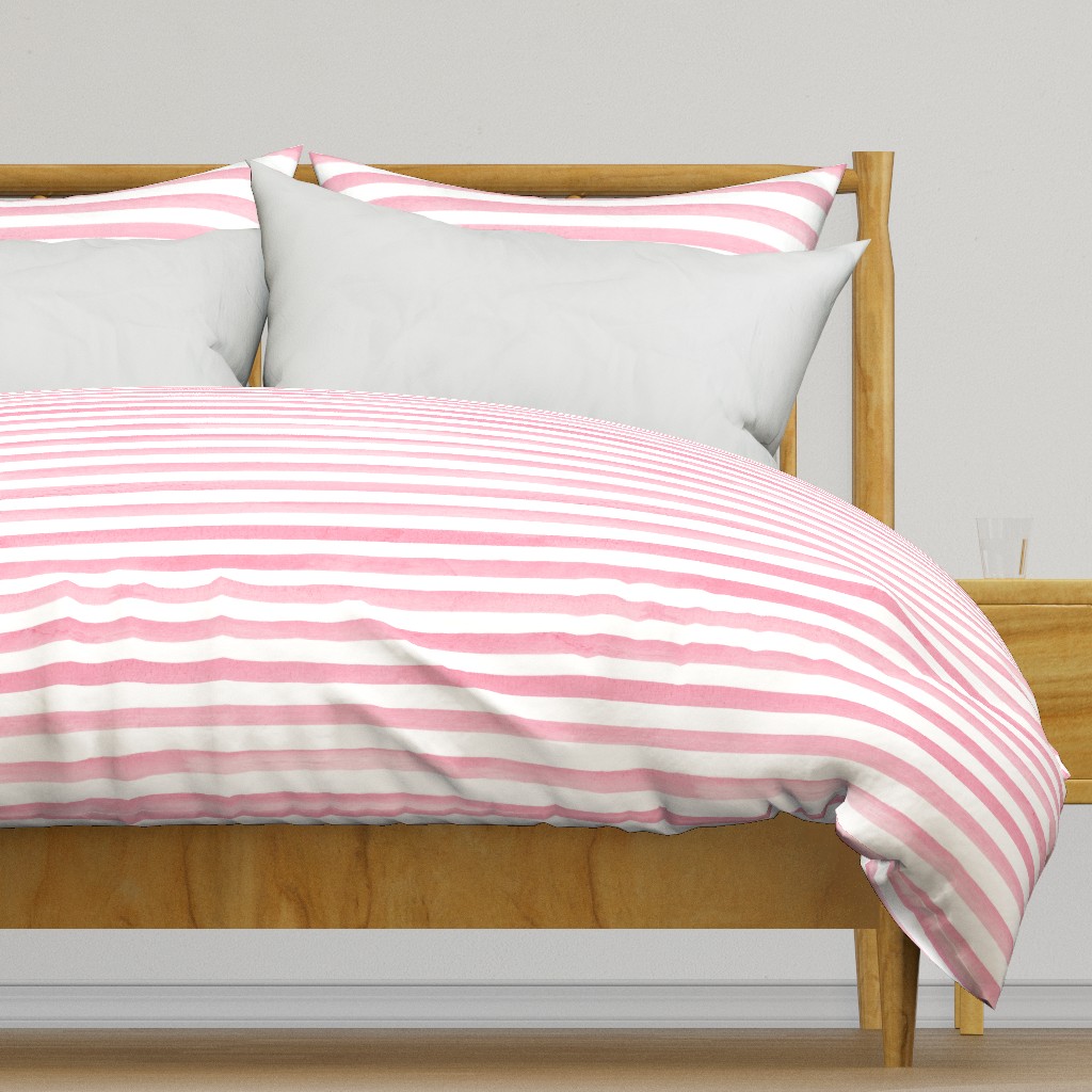 Large Scale Watercolor Stripes in Watermelon Pink and White