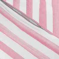 Large Scale Watercolor Stripes in Watermelon Pink and White