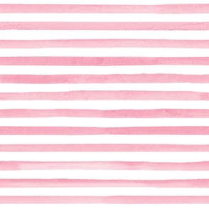 Large Scale Watercolor Stripes in Watermelon Pink and White