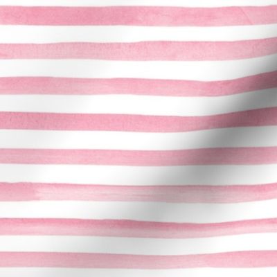 Medium Scale Watercolor Stripes in Watermelon Pink and White