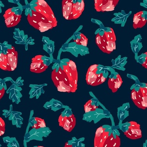 Fresh Strawberries - Dark Blue LS