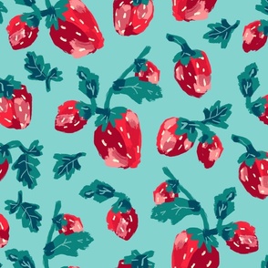 Fresh Strawberries - Teal LS