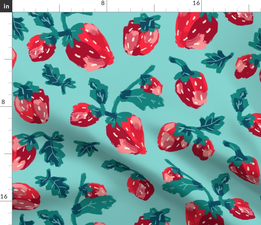 Fresh Strawberries - Teal LS