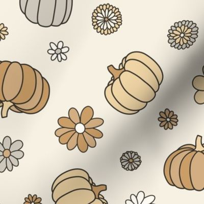 Pumpkin Floral Beige - large scale