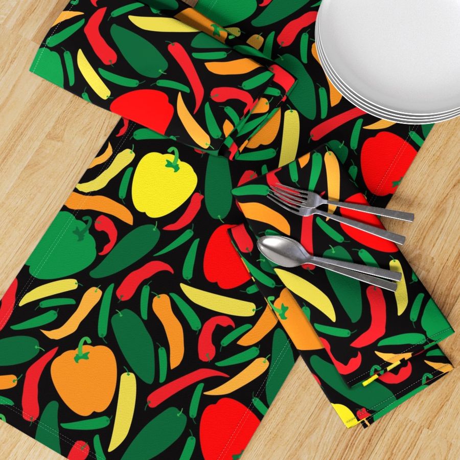 Tossed Peppers on black, 18 inch