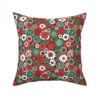 Bessie Retro Floral Christmas Red Green Maroon BG - medium scale