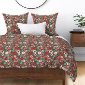 Bessie Retro Floral Christmas Red Green Maroon BG - large scale