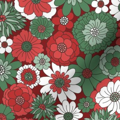 Bessie Retro Floral Christmas Red Green Maroon BG - large scale