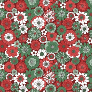 Bessie Retro Floral Christmas Red Green Maroon BG - large scale