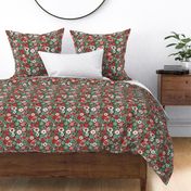 Bessie Retro Floral Christmas Red Green Midnight BG - medium scale