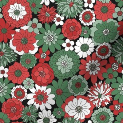 Bessie Retro Floral Christmas Red Green Midnight BG - medium scale