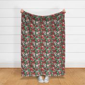 Bessie Retro Floral Christmas Red Green Midnight BG - large scale