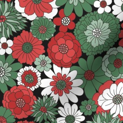 Bessie Retro Floral Christmas Red Green Midnight BG - large scale