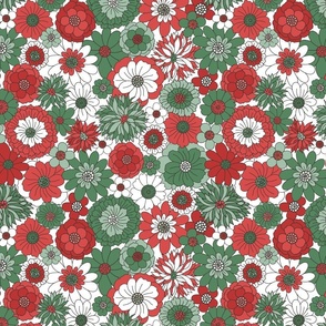 Bessie Retro Floral Christmas Red Green White BG - large scale