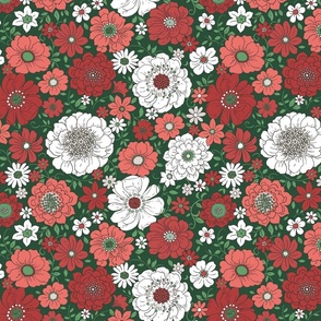 Camilla Retro Floral Christmas Green - large scale