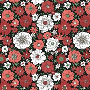 Camilla Retro Floral Christmas Midnight - large scale