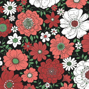 Camilla Retro Floral Christmas Midnight - extra large scale
