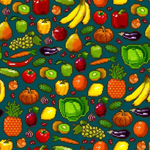 Vegetables and fruits. Pixel art. 