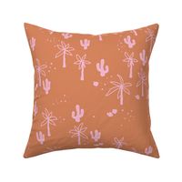 Tropical summer  Hawaii garden palm trees and cacti plants retro boho design kids design burnt orange pink girls