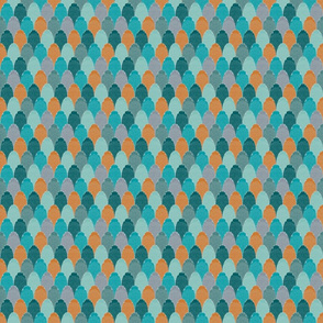 Fish heads scallop pattern orange blue green aqua small scale