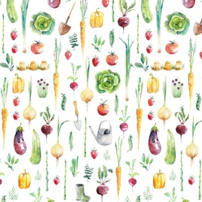 Grandpa's Vegetables and Herb Garden | M size 12" | Hand-painted watercolor  