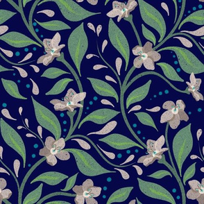 Flowers And Branches navy 