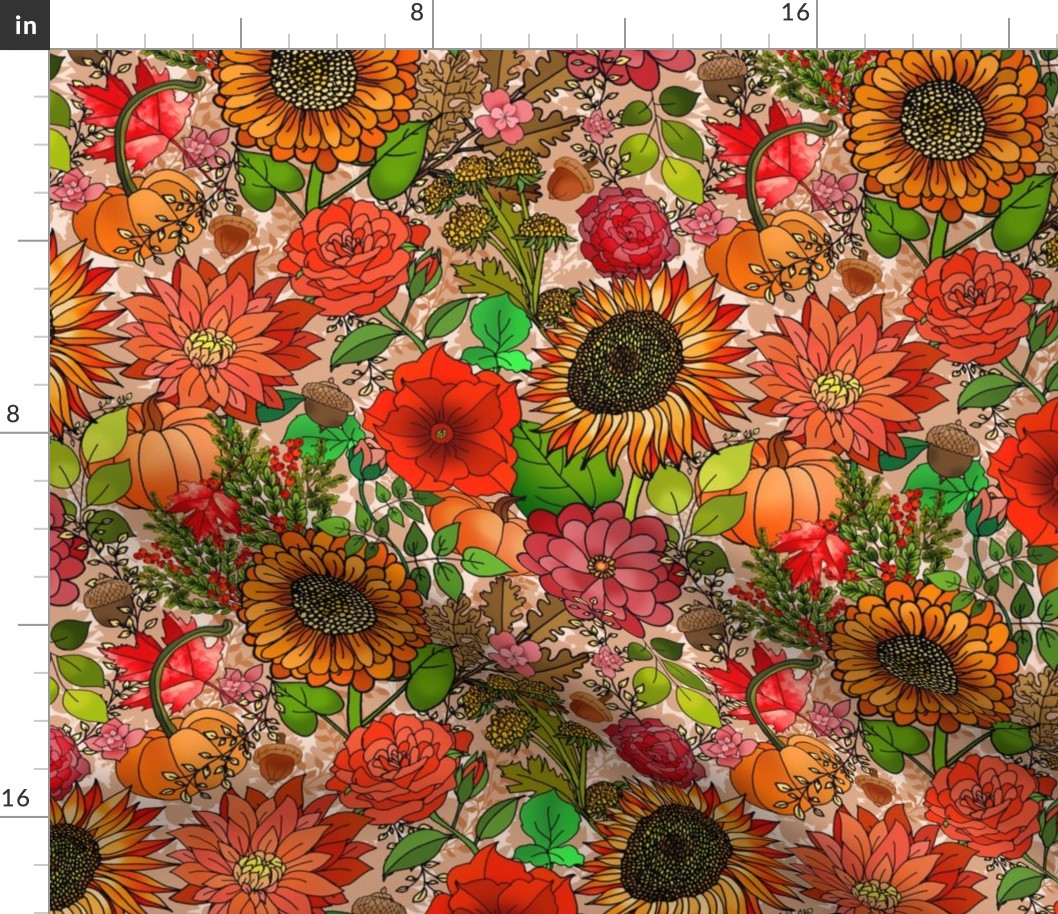 Autumnal Garden Botanicals (light Fabric 