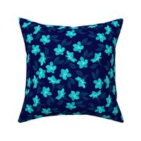 Flowers and leaves navy blue