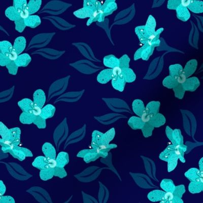 Flowers and leaves navy blue