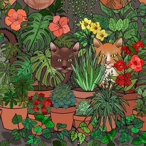 Cats in a Tropical Indoor Garden  