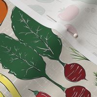 Summer Veggie Garden - textured block print - medium scale