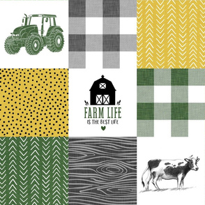 farm patchwork - green yellow and gray cow