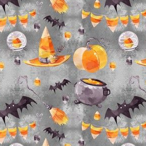 Candy Corn Witch on Distressed Gray