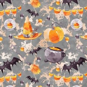 Candy Corn Witch on Gray and Orange Marble