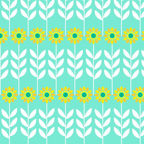 Rows of Sunflowers on Mint Green