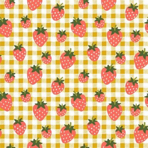 Strawberries on Golden Yellow Gingham-small