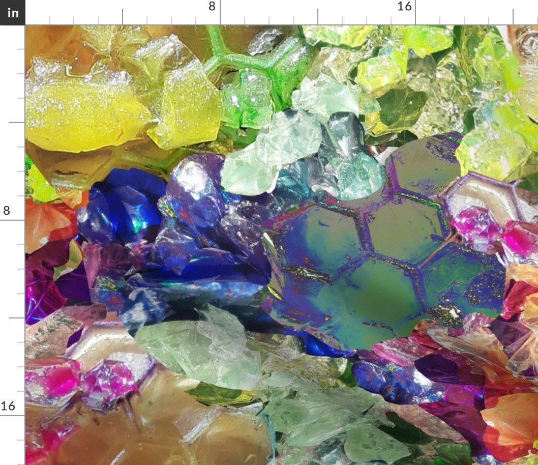 crystals grow from honeycombs, abstraction, fantasy, juicy spectral colors