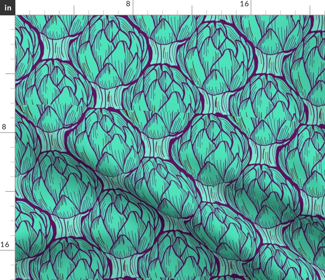 artichoke silhouette-blue green with plum