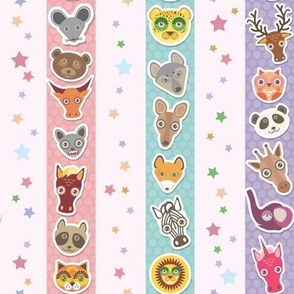 funny animals  pattern with stars, pink lilac blue stripes.