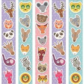 funny animals pattern with pink lilac blue stripes.