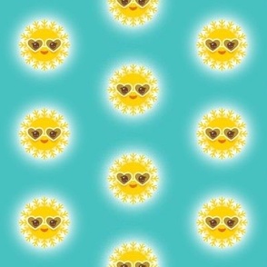 Kawaii funny yellow sun with sunglasses Bright sun and blue sky 