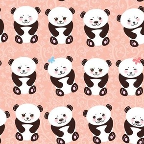 Kawaii funny panda on pink background