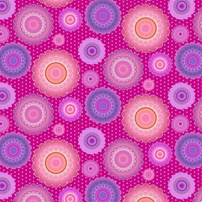 Lace Mandala Flowers Pink Purple on polka dots