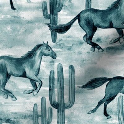 Wild and Free Monochrome Watercolor Horses - large