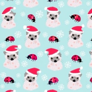 Christmas baby hedgehogs and red ladybugs aqua