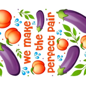 Fabric Fat Quarter Panel for Tea Towel or Wall Art Hanging We Make The Perfect Pair Peach and Eggplant Emoji Funny Adult Humor