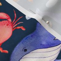 Large Scale Under the Sea Fish and Sea Creatures on Navy